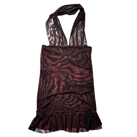 Ema Savahl Dress Halter Red/Black One Size Designer Mini Sheer USA Made Tulle - Picture 1 of 9